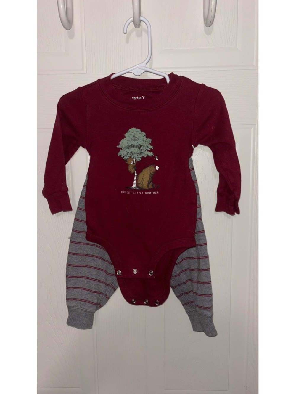 Carter's 12M Baby Two-Piece Pajama Set Burgundy and Gray
